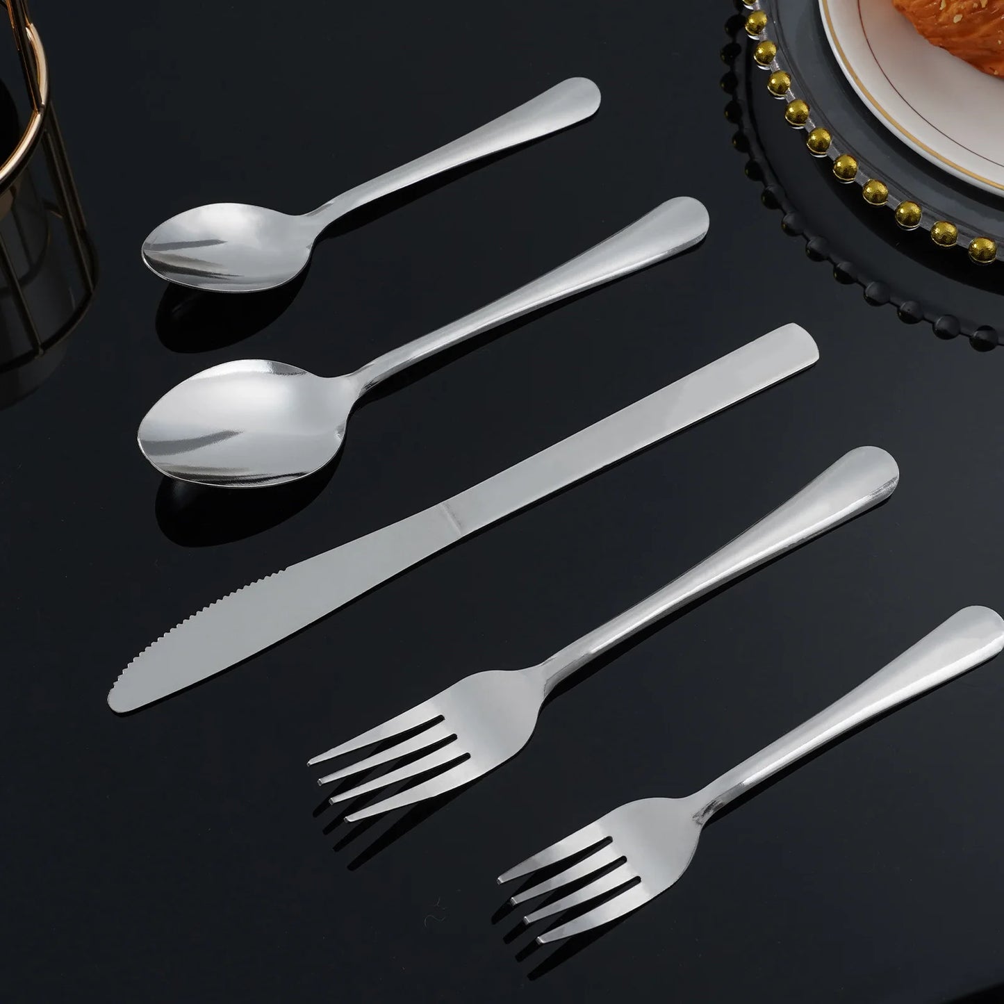 HANSMART Stainless Steel Flatware Set Service for 12 with Ribbed Handle
