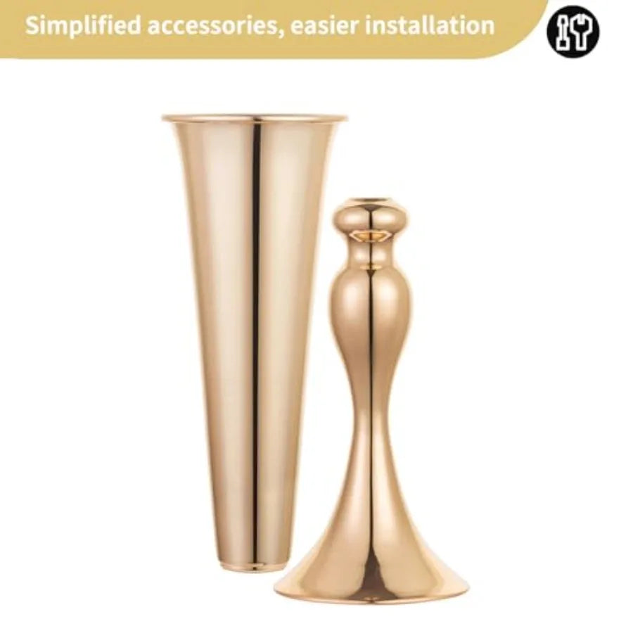 Gold Centerpiece Trumpet Vases for Wedding Decor Set of 2