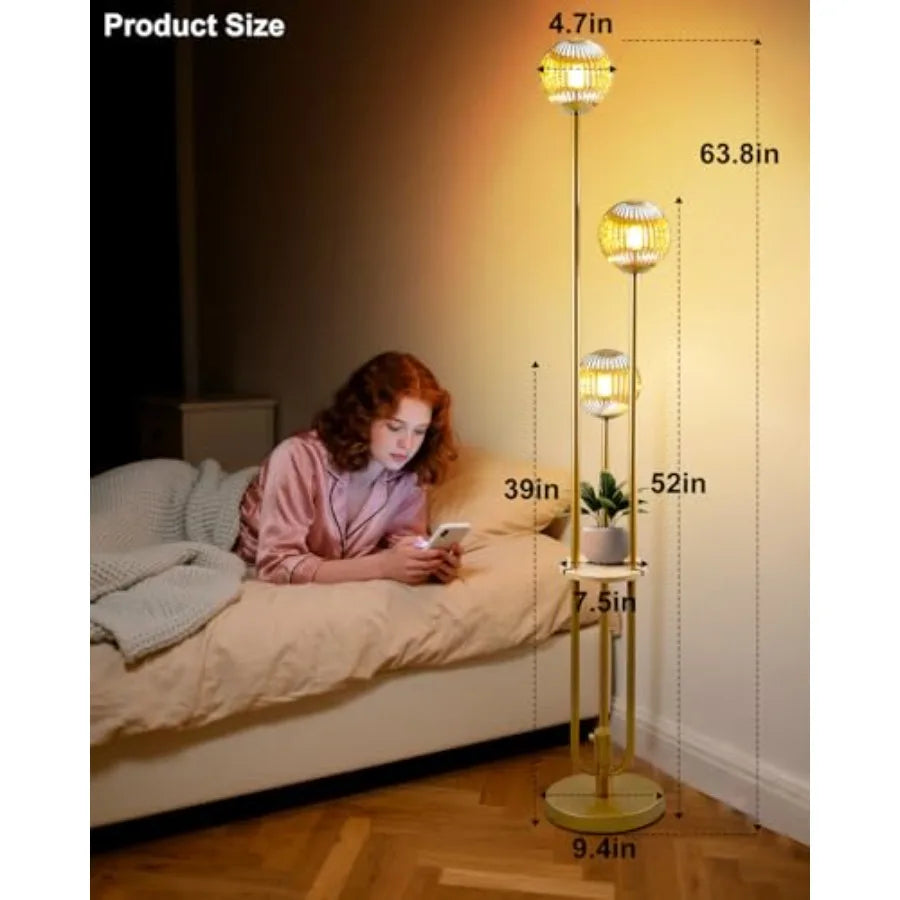 Glass Floor Lamp With Shelf Dimmable Mid Century Modern Gold