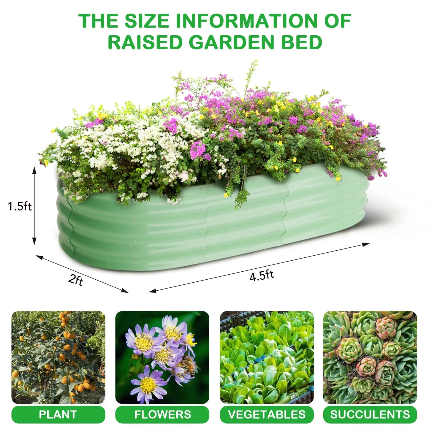HiMISS 2 Pack Oval Galvanized Steel Raised Garden Bed