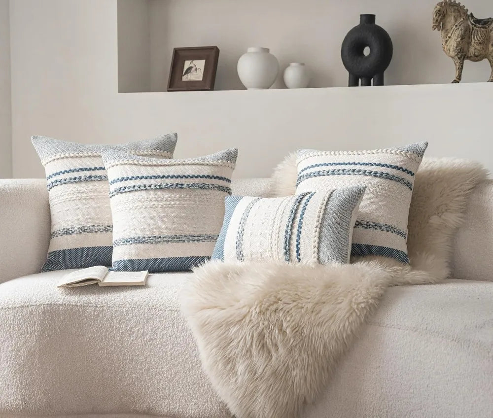Boho Throw Pillow Covers Set Of 2 Textured Decorative Cushions