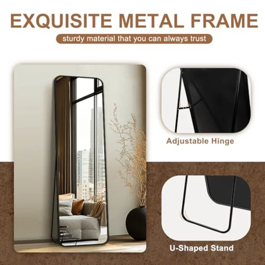 Full Length Floor Mirror With Rounded Corners For Bedroom Wall Mount