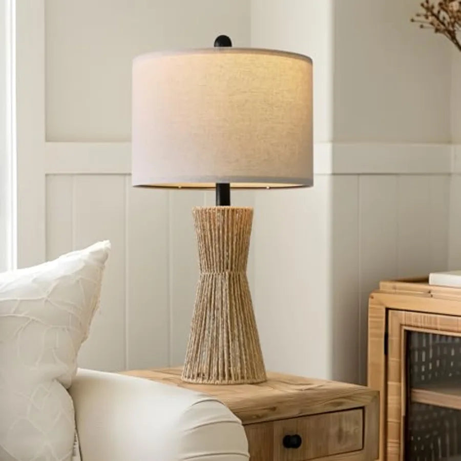 Boho Rattan Table Lamps Set Of Two For Living Room