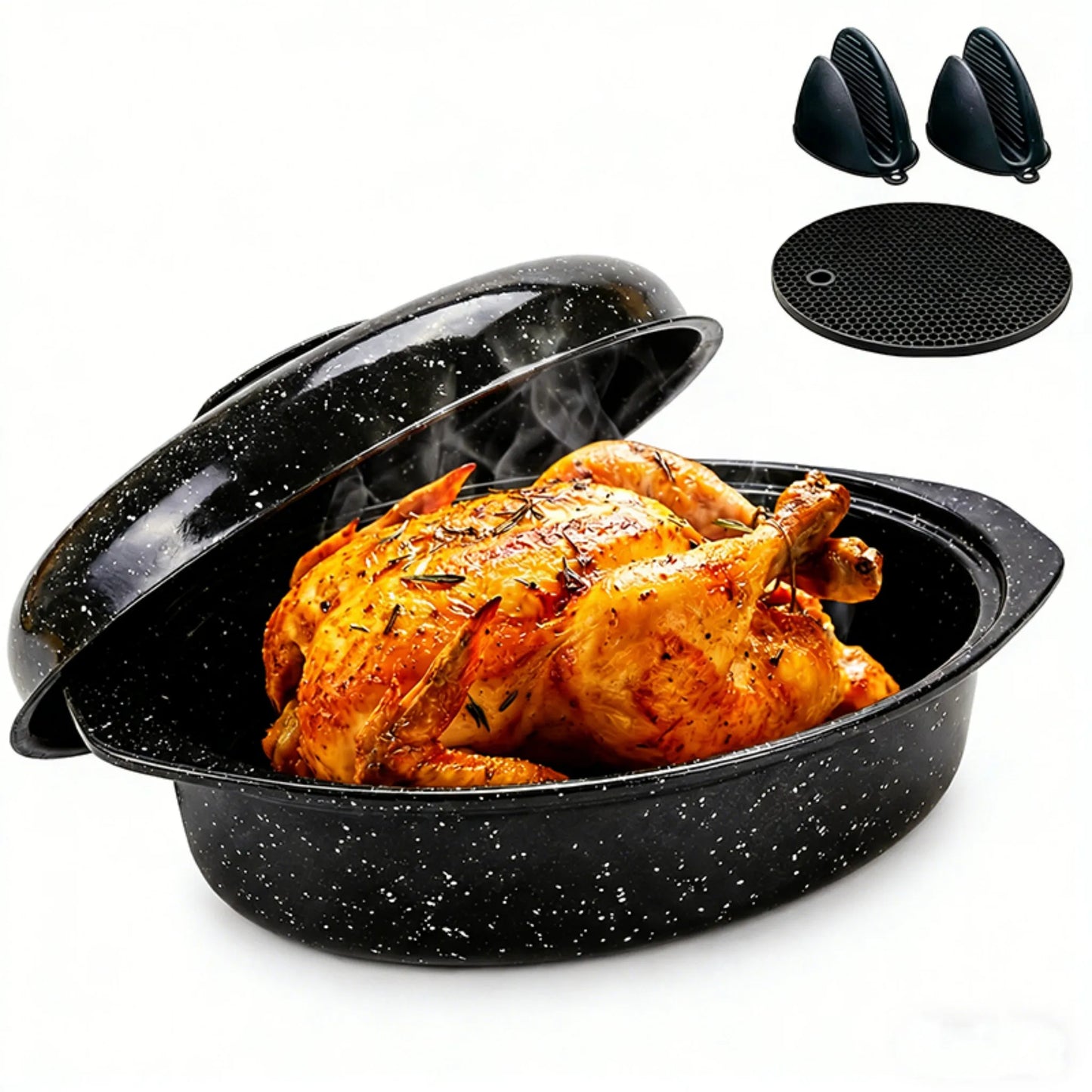 Enameled Steel Oval Roaster With Lid 7 Lb Poultry Capacity