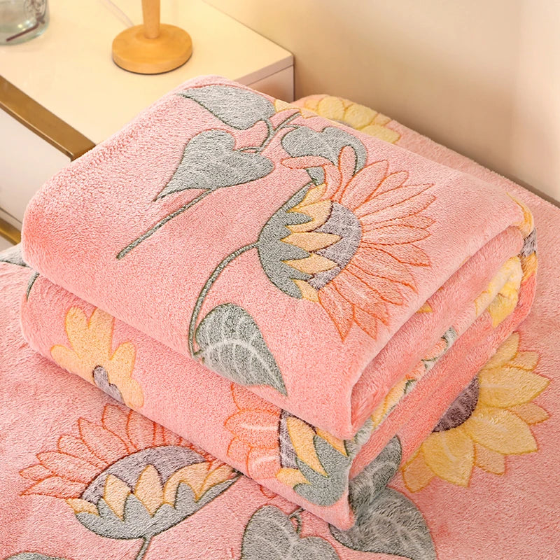 Floral Fleece Bedspread Blanket For Sofa Travel Shawl Home