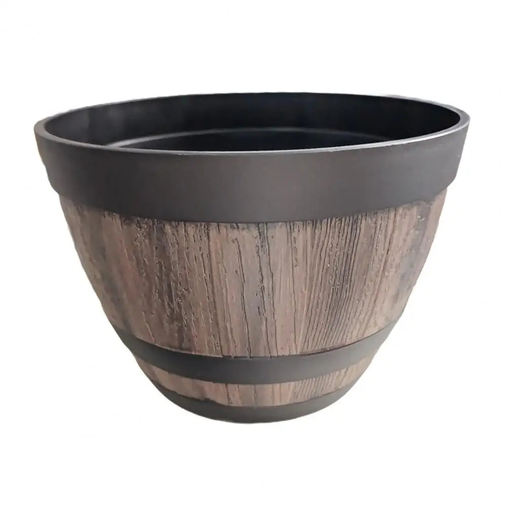 Rustic Farmhouse Whiskey Barrel Planter Faux Wood Plastic Pot