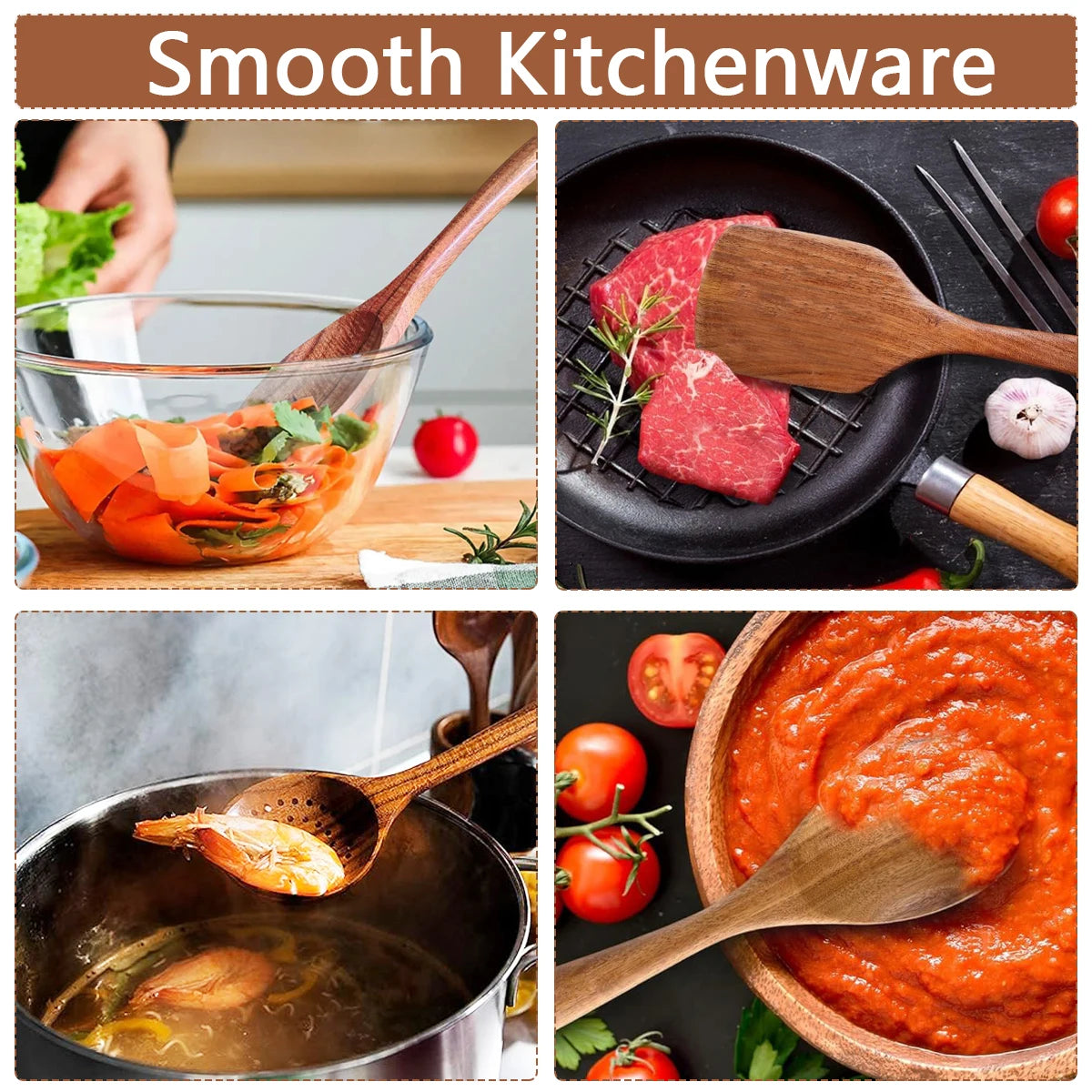 5 Piece Wooden Kitchen Utensil Set With Ergonomic Handles