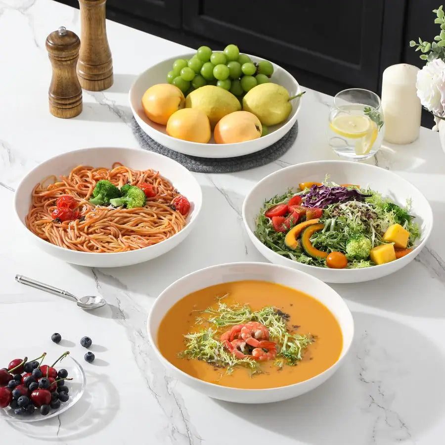 Porcelain Pasta Bowls Set of 4 for Serving Salads and Soups