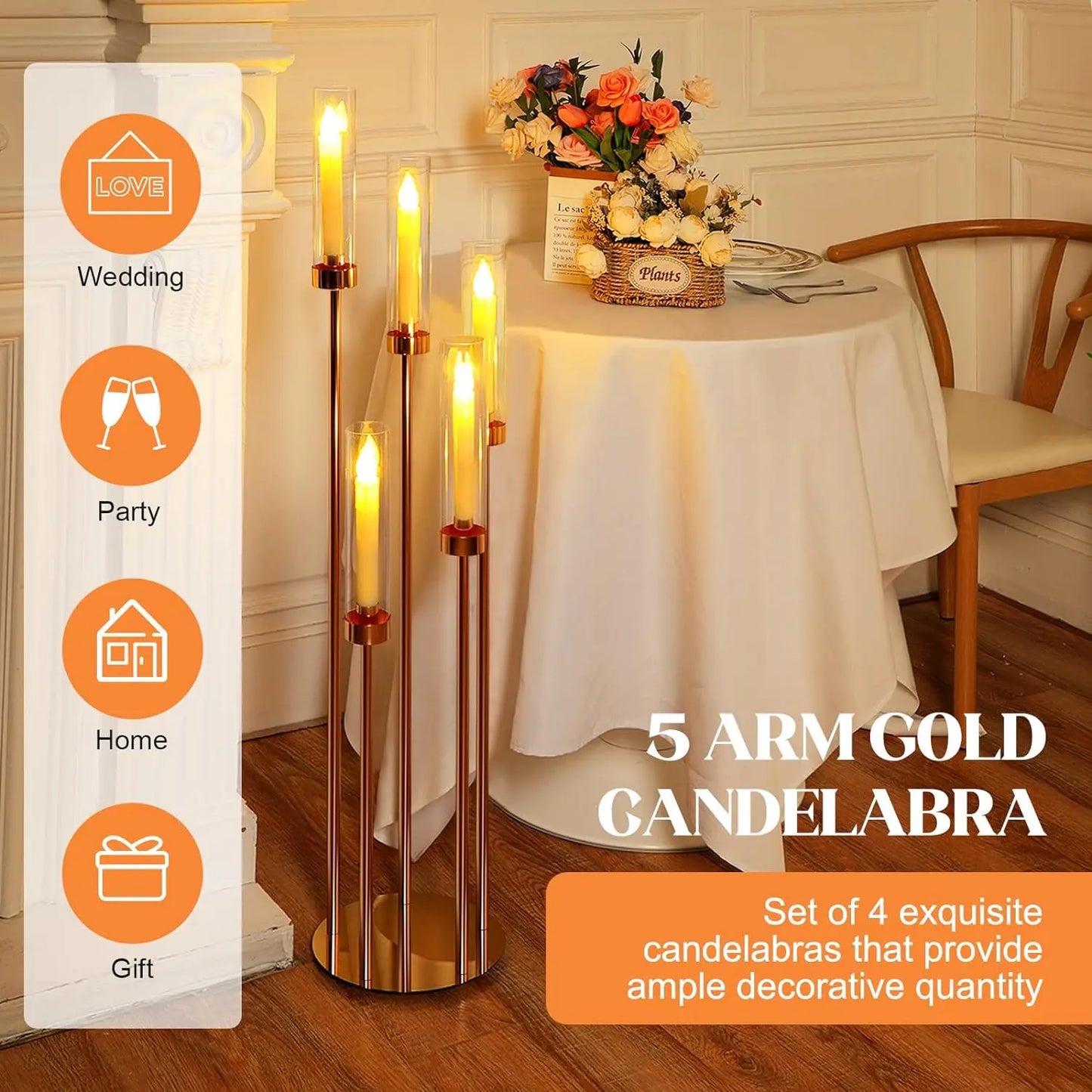 Metal Floor Candelabra Set For Wedding 5-Arm Centerpiece Candlesticks