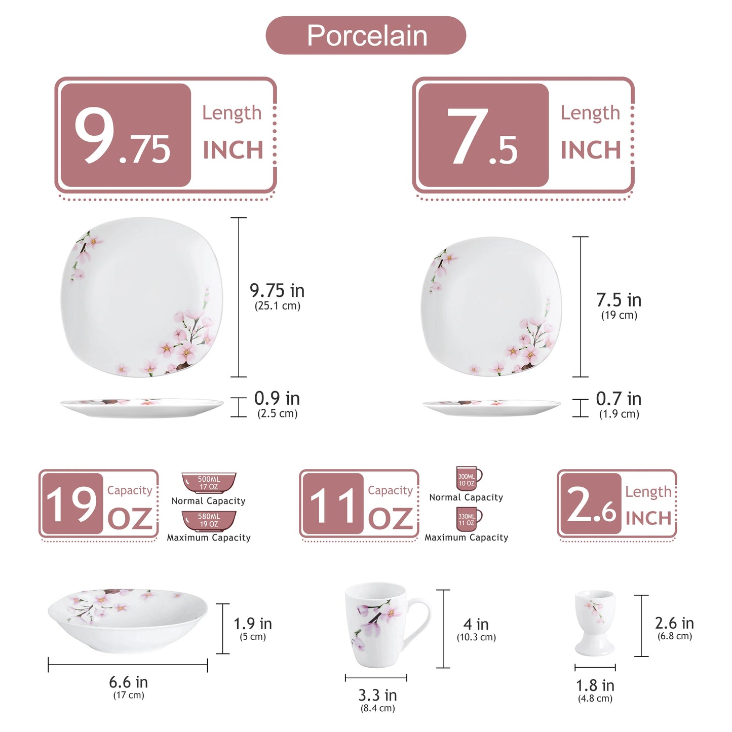 MALACASA 30-Piece Porcelain Dinnerware Set Floral Dinnerware Service For 6