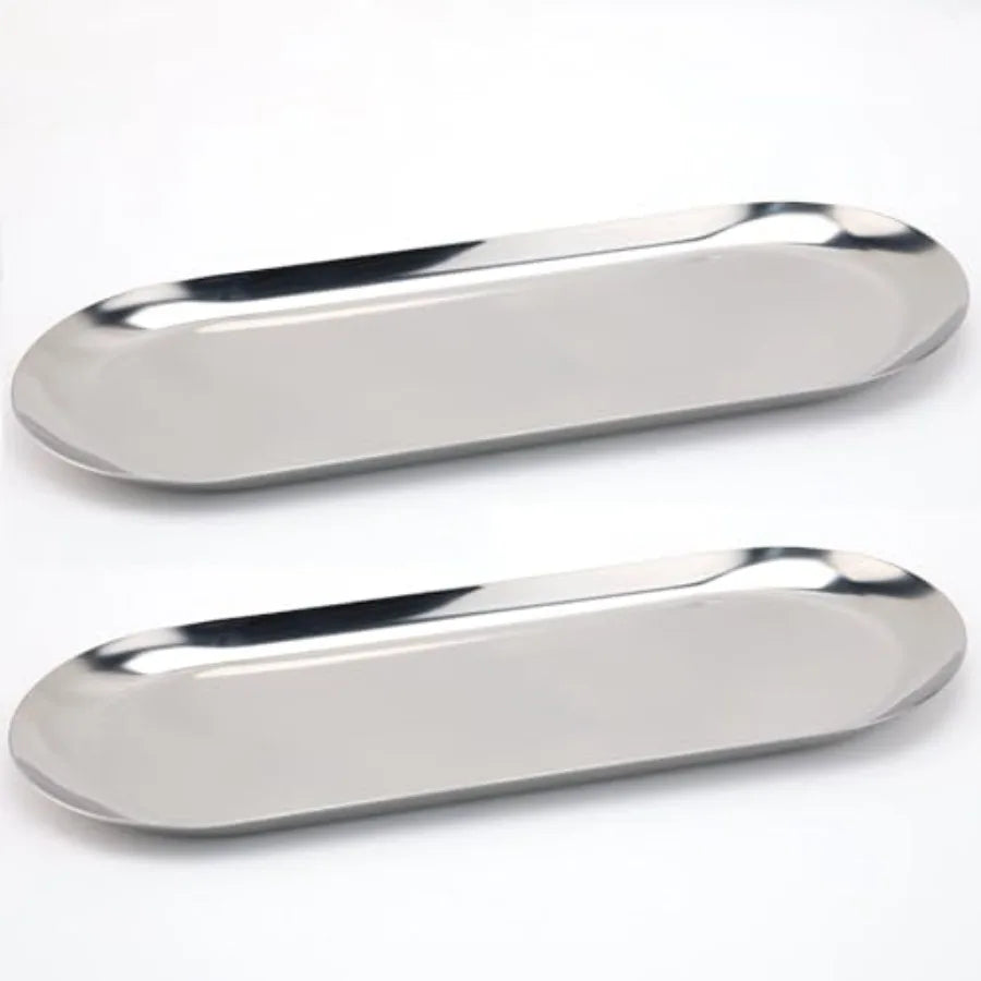 Stainless Steel Decorative Serving Tray Set With Bamboo