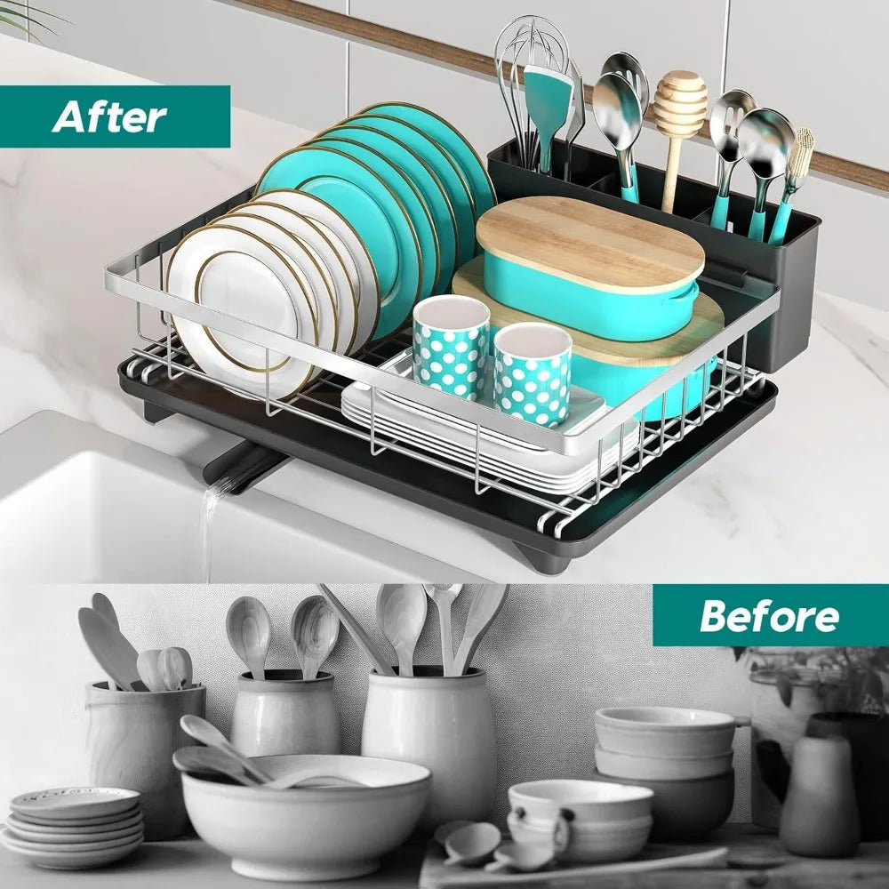 NBVCX Carcase Rustproof Dish Drying Rack With Utensil Holder