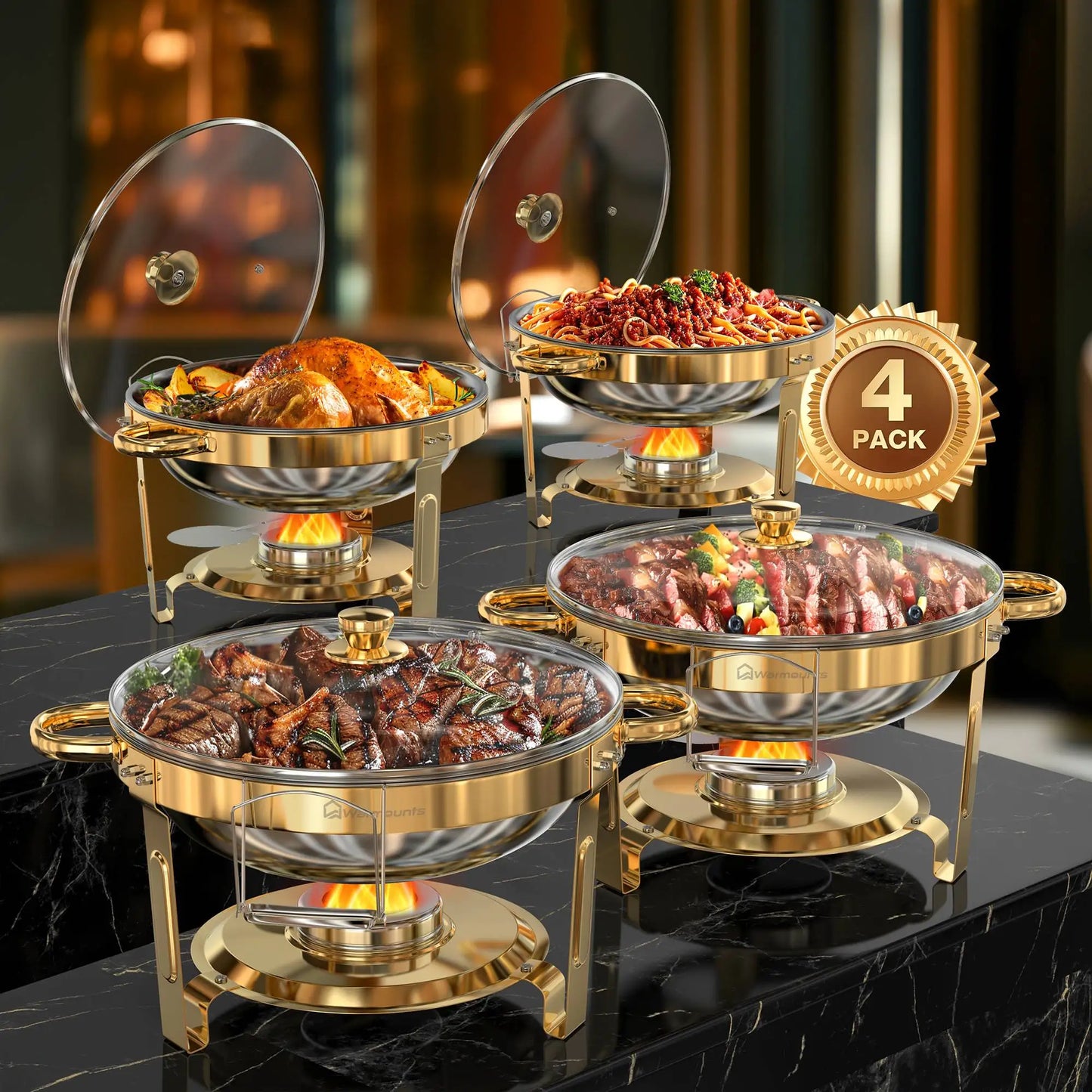 Round Stainless Steel Chafing Dishes Set For Buffets