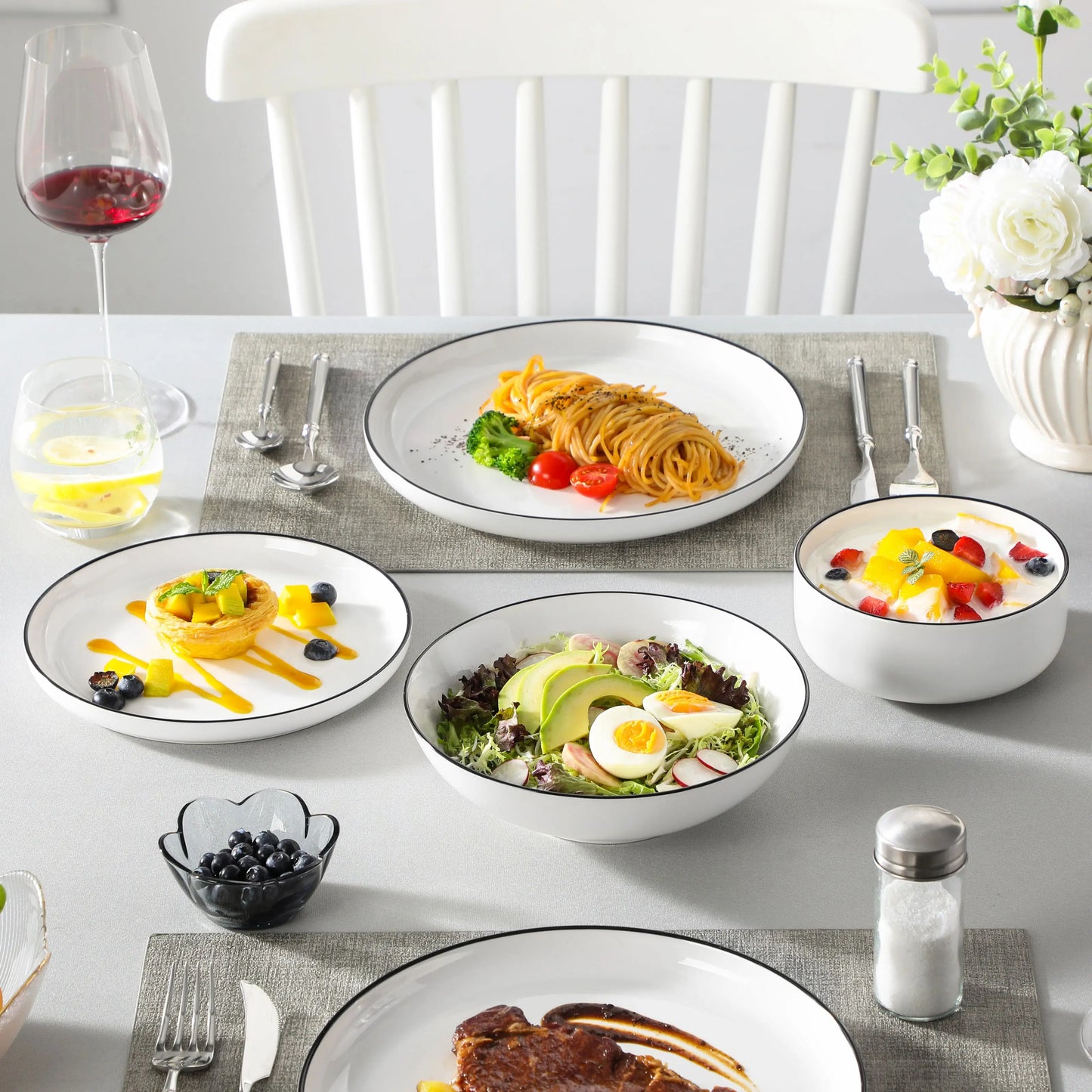 MALACASA Ceramic Dinnerware Set 24/48 Piece Porcelain Plates Bowls