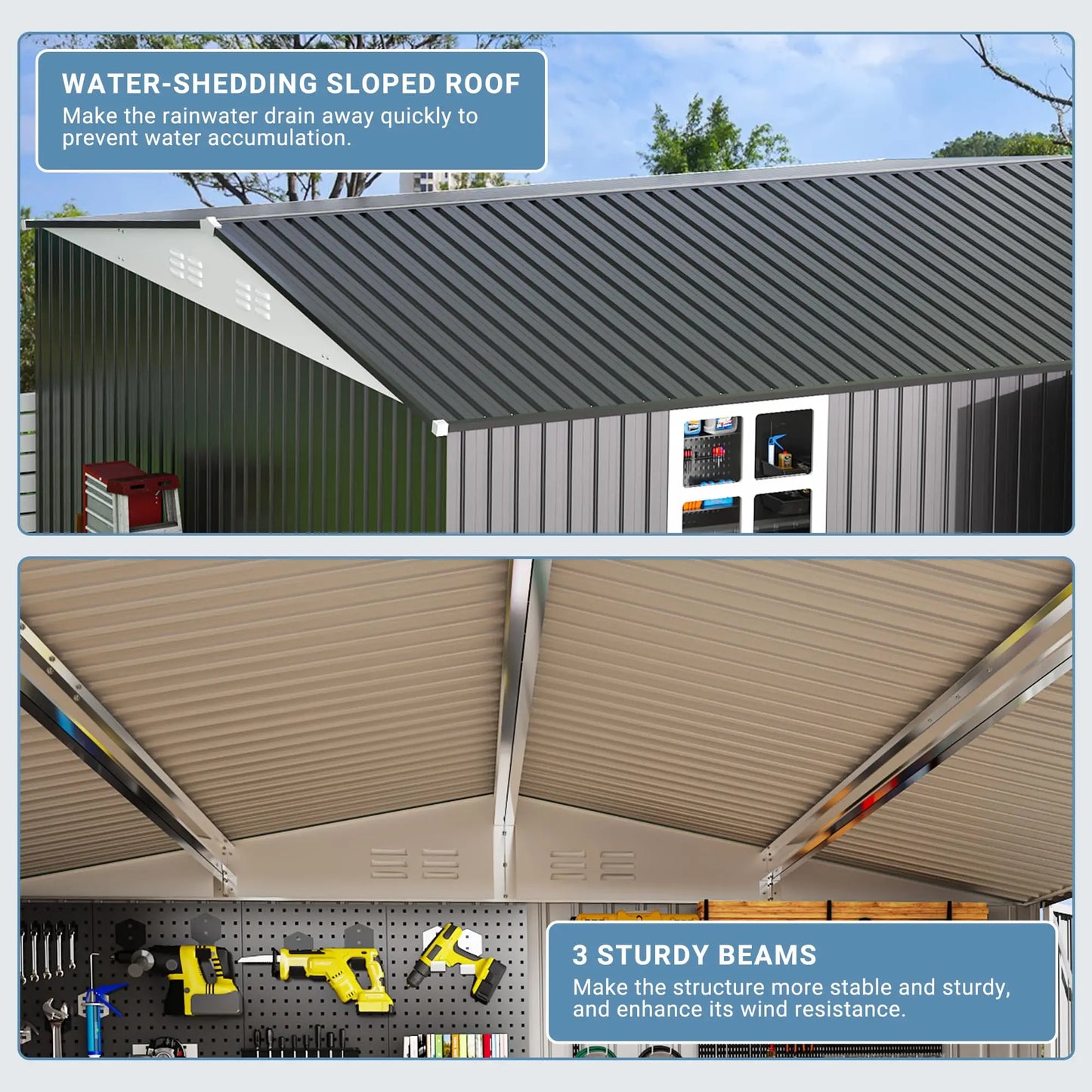 VIWAT Outdoor Metal Storage Shed With Window And Lockable Door