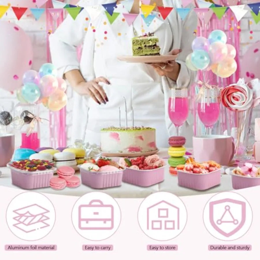 Mini Square Cake Pans With Lids And Spoons Aluminum Ramekins
