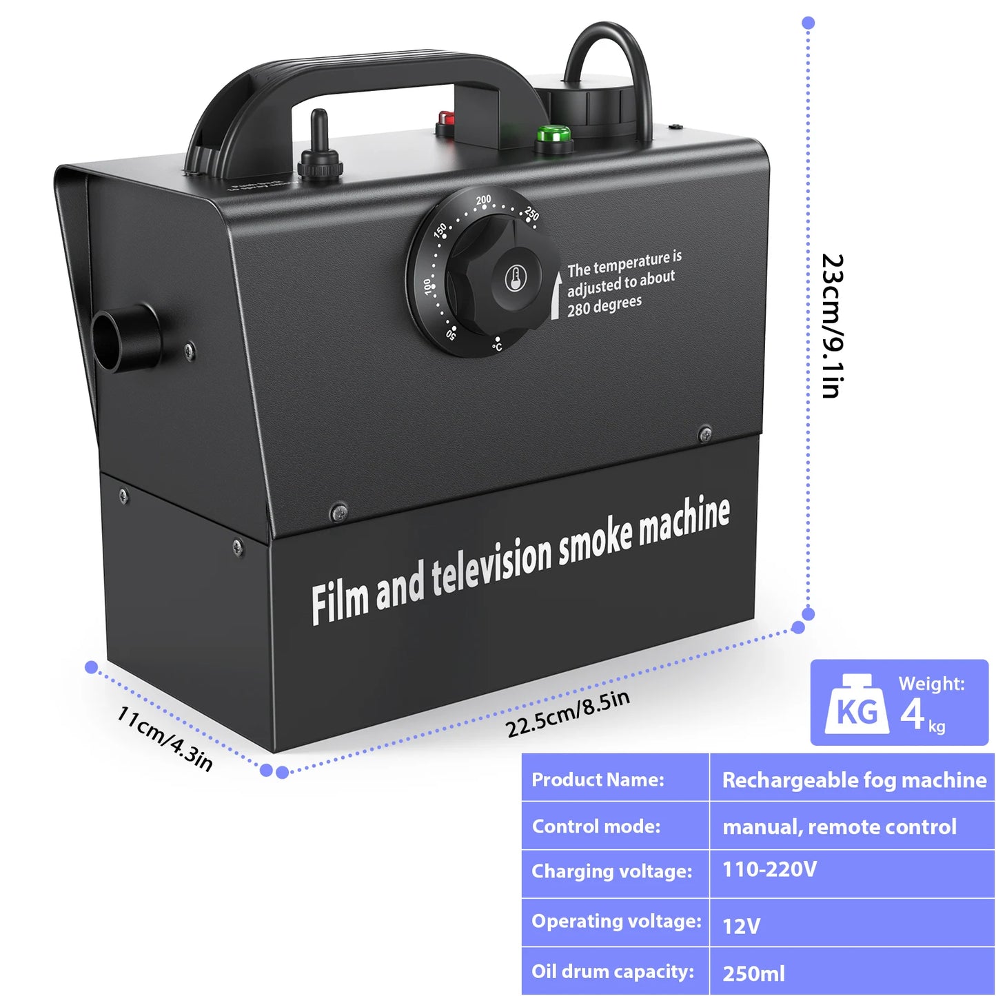 Fieryzeal 400W Rechargeable Fog Machine Remote Control Stage Light