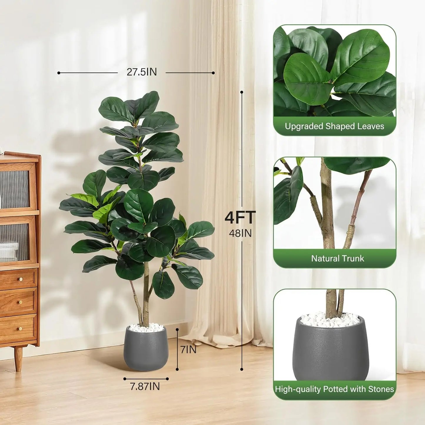 HiMISS Fiddle Leaf Fig Artificial Tree With White Planter Pot