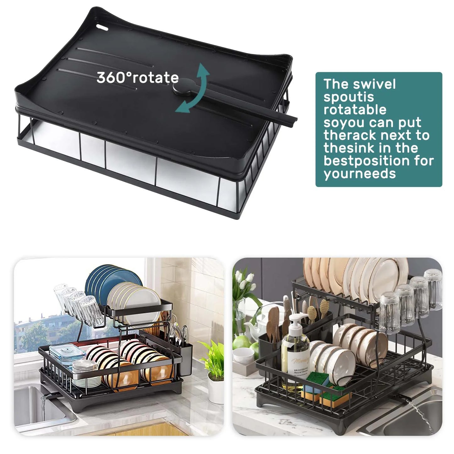 Two-Tier Dish Drying Rack for Kitchen Countertops
