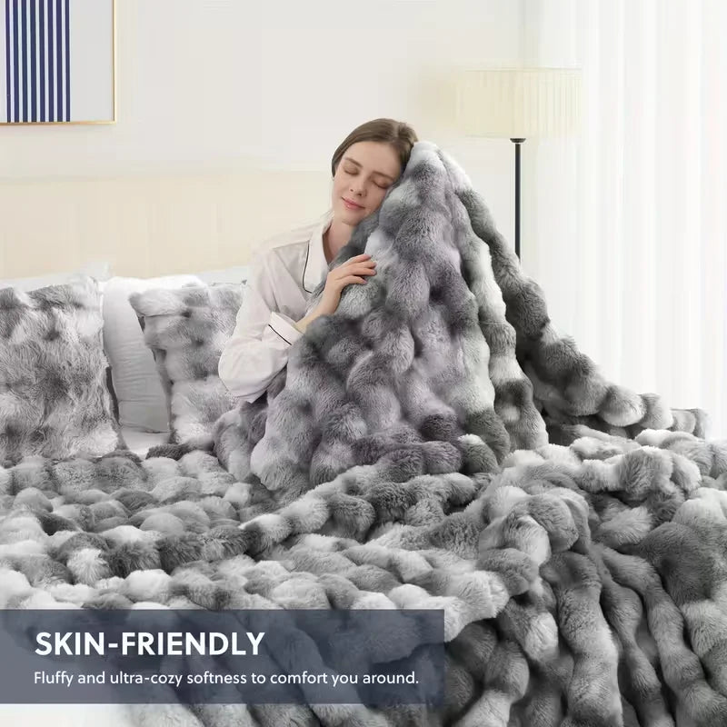 Rosekind Soft Cozy Faux Fur Rabbit Blanket for Bed And Sofa