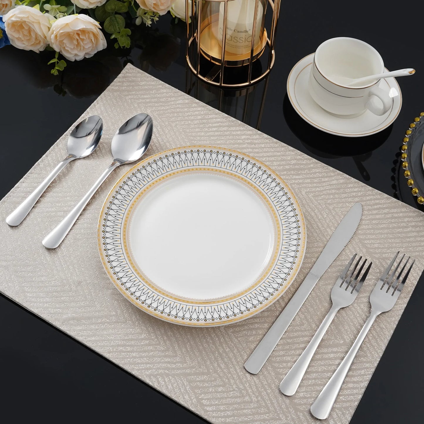 HANSMART Stainless Steel Flatware Set Service for 12 with Ribbed Handle