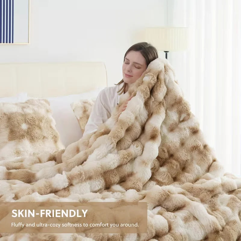 Rosekind Soft Cozy Faux Fur Rabbit Blanket for Bed And Sofa