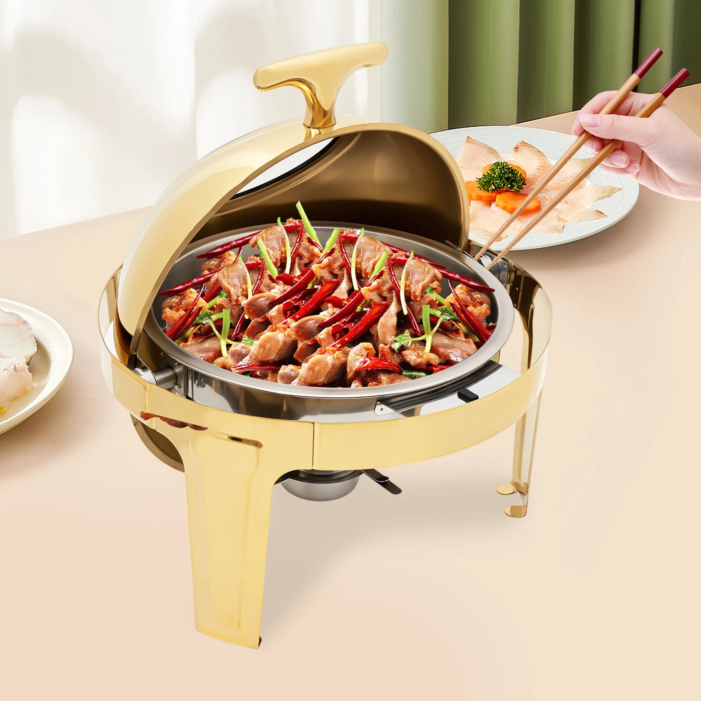 Round Stainless Steel Chafing Dish Buffet Warmer Set for Buffets