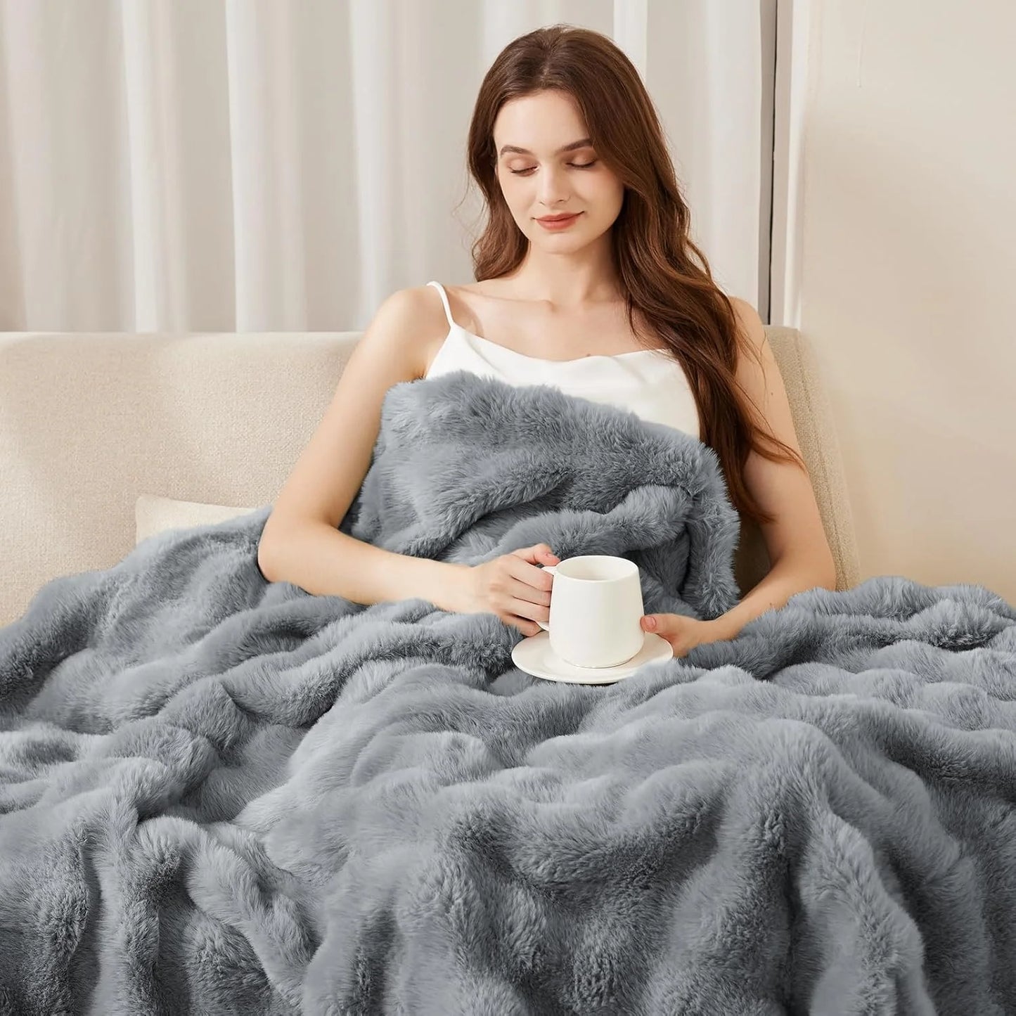 Rosekind Soft Cozy Faux Fur Rabbit Blanket for Bed And Sofa