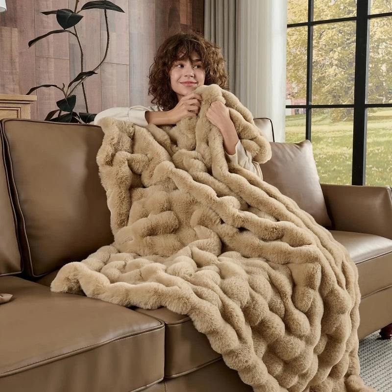 Rosekind Soft Cozy Faux Fur Rabbit Blanket for Bed And Sofa