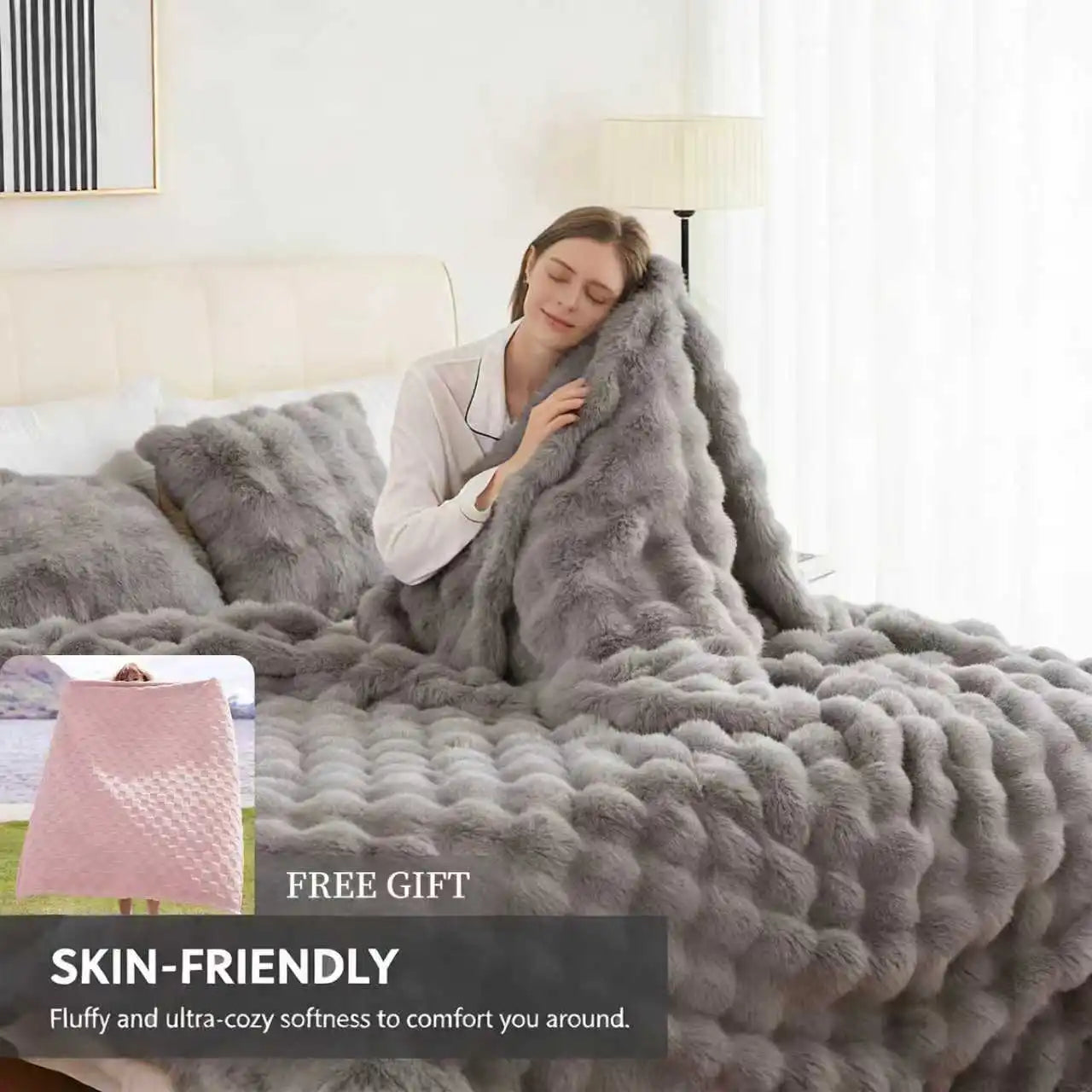 Rosekind Soft Cozy Faux Fur Rabbit Blanket for Bed And Sofa