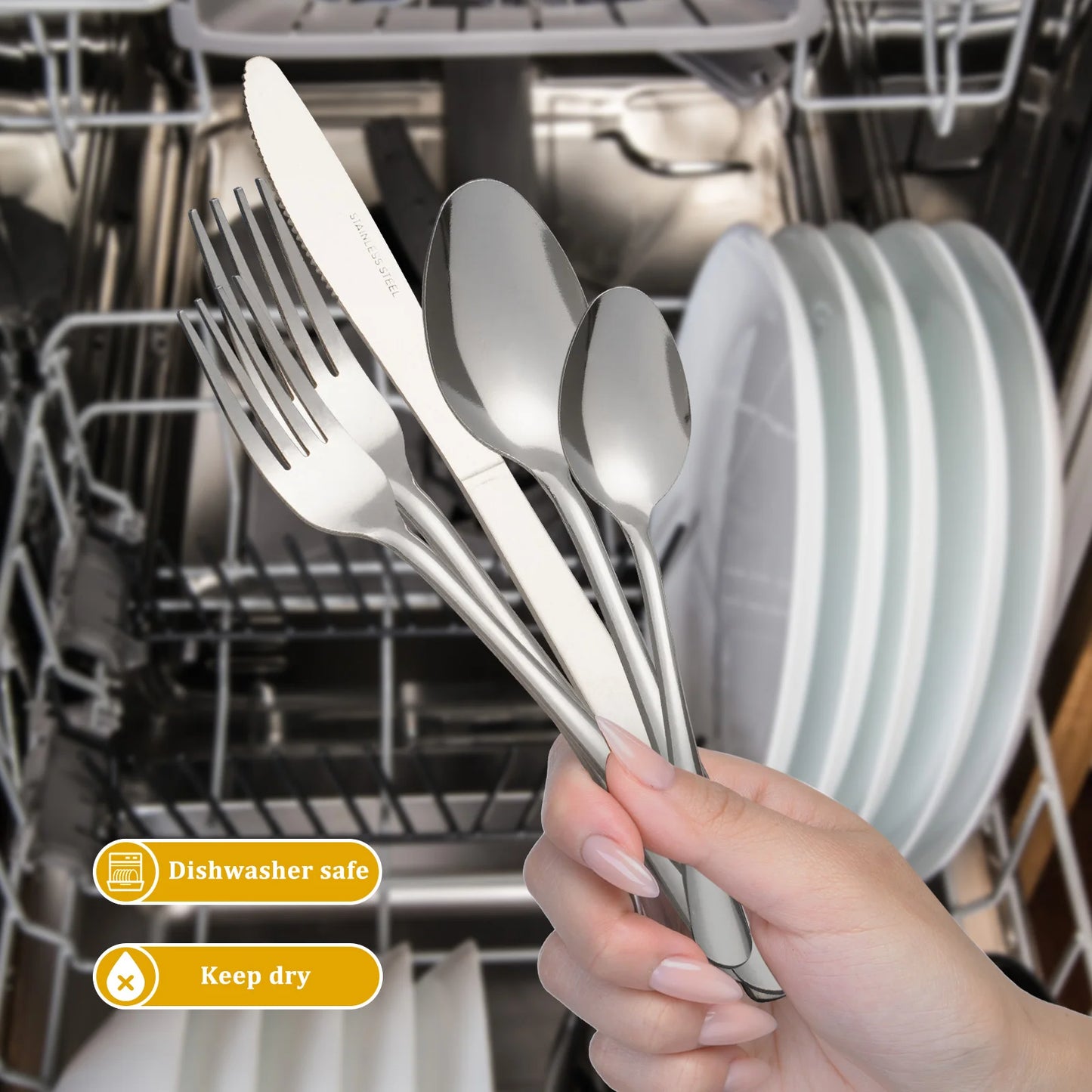HANSMART Stainless Steel Flatware Set Service for 12 with Ribbed Handle