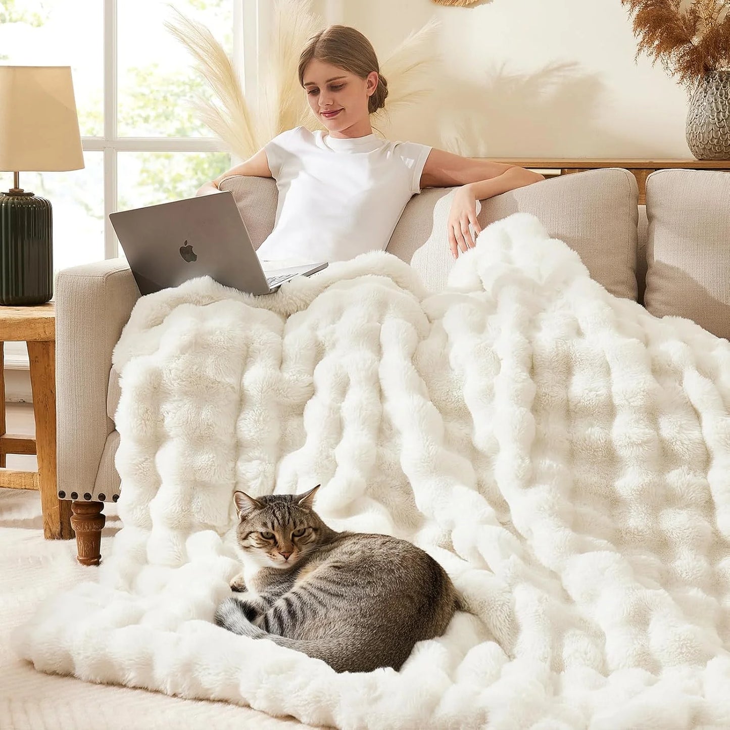 Rosekind Soft Cozy Faux Fur Rabbit Blanket for Bed And Sofa