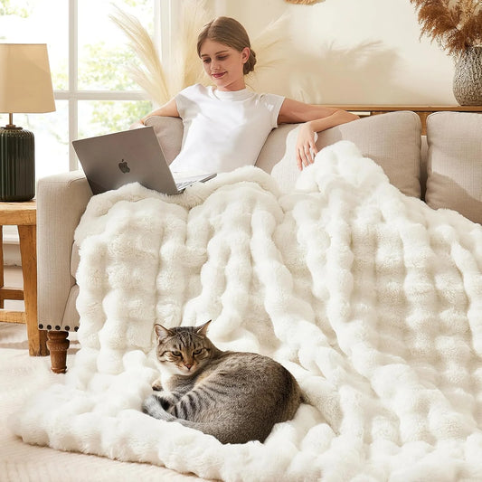 Rosekind Soft Cozy Faux Fur Rabbit Blanket for Bed And Sofa