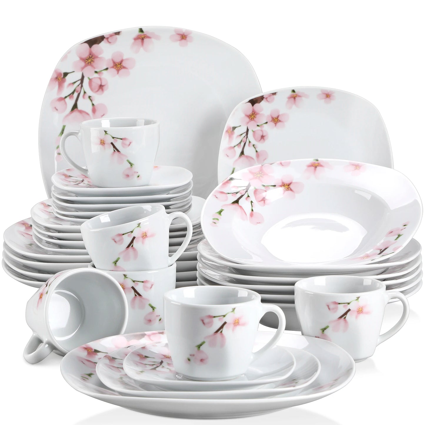 Malacasa Annie Porcelain Dinnerware Set With Cups And Saucers Floral