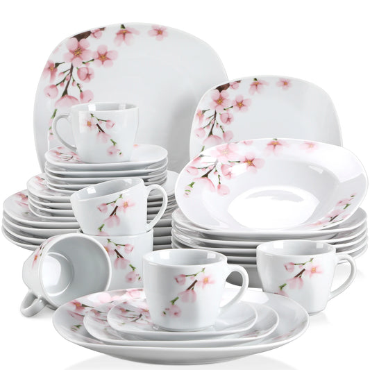 Malacasa Annie Porcelain Dinnerware Set With Cups And Saucers Floral