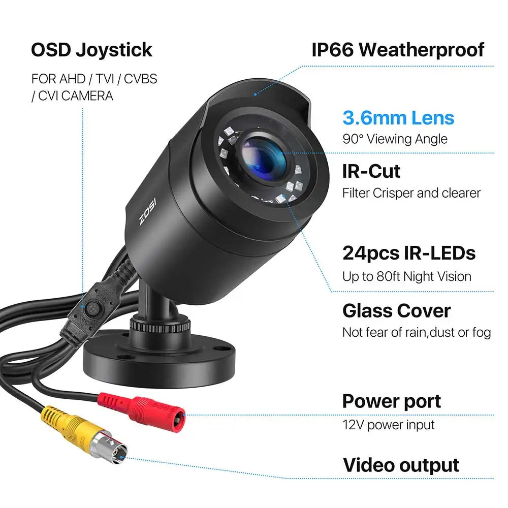 ZOSI 2.0MP 1080p Outdoor Indoor Security Camera 4-In-1 DVR Ready