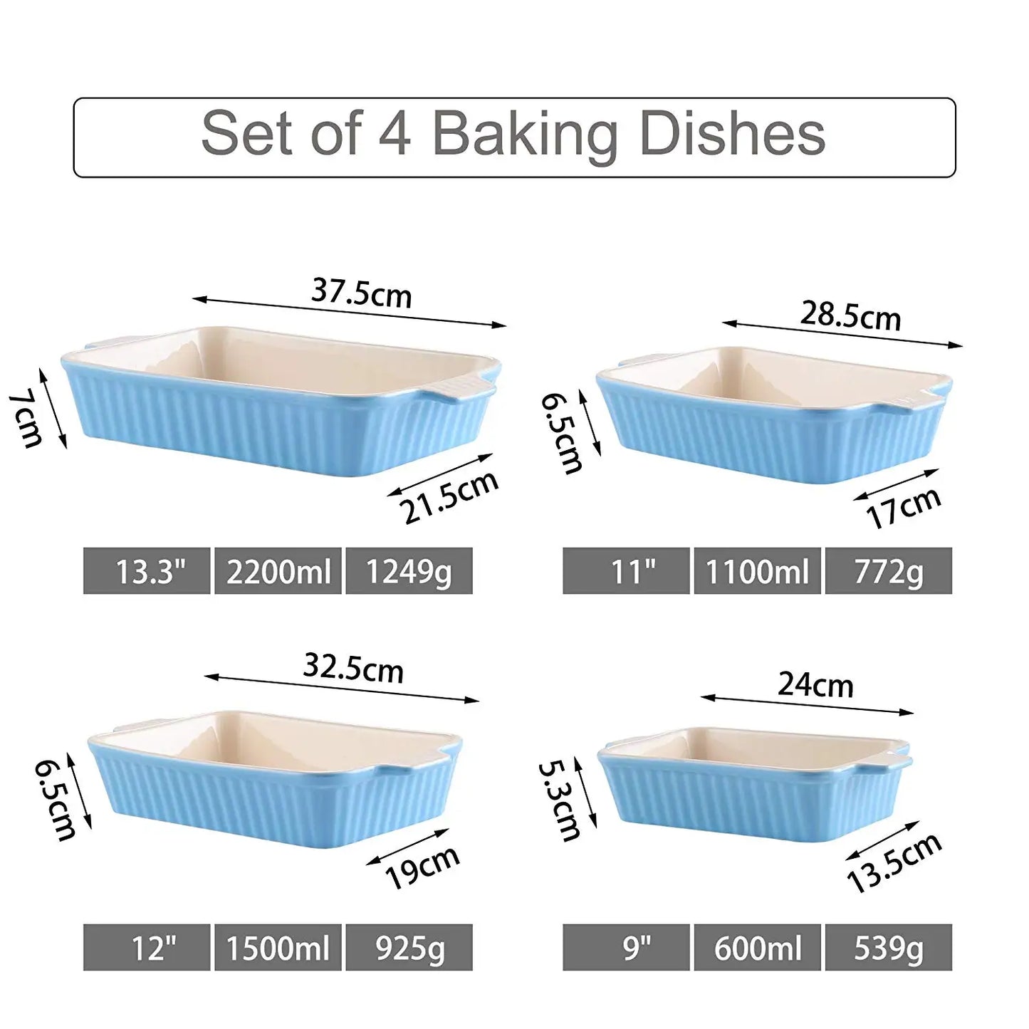 MALACASA Ceramic Table Baking Dishes Set With Oven Safe Handles