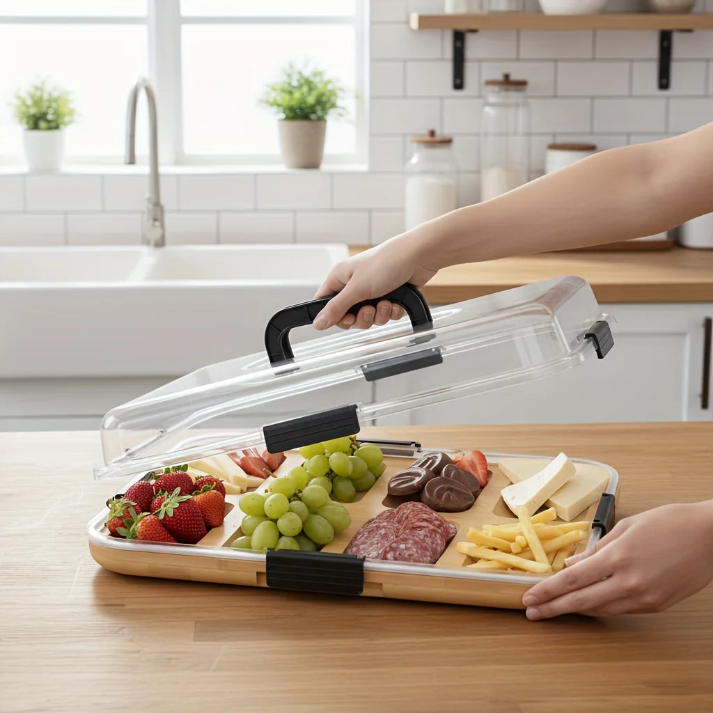 Vancasso Bamboo Cheese Tray With Transparent Acrylic Lid