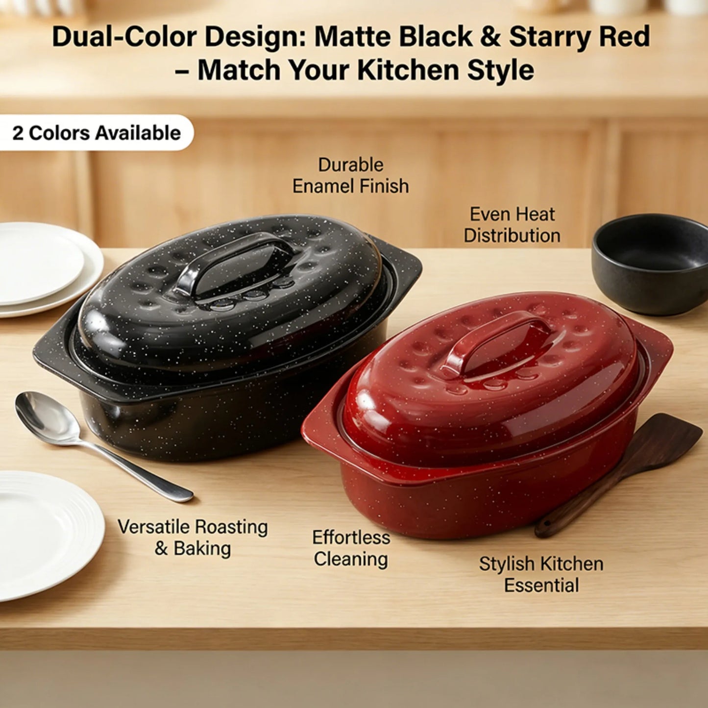 Oval Roaster With Lid In Enameled Steel, 7 Lb Capacity