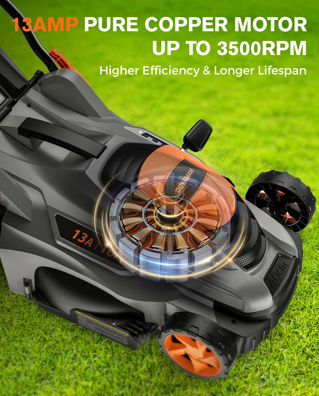 Dovaman 13Amp Corded Lawn Mower With 2in1 Mulching Bagging
