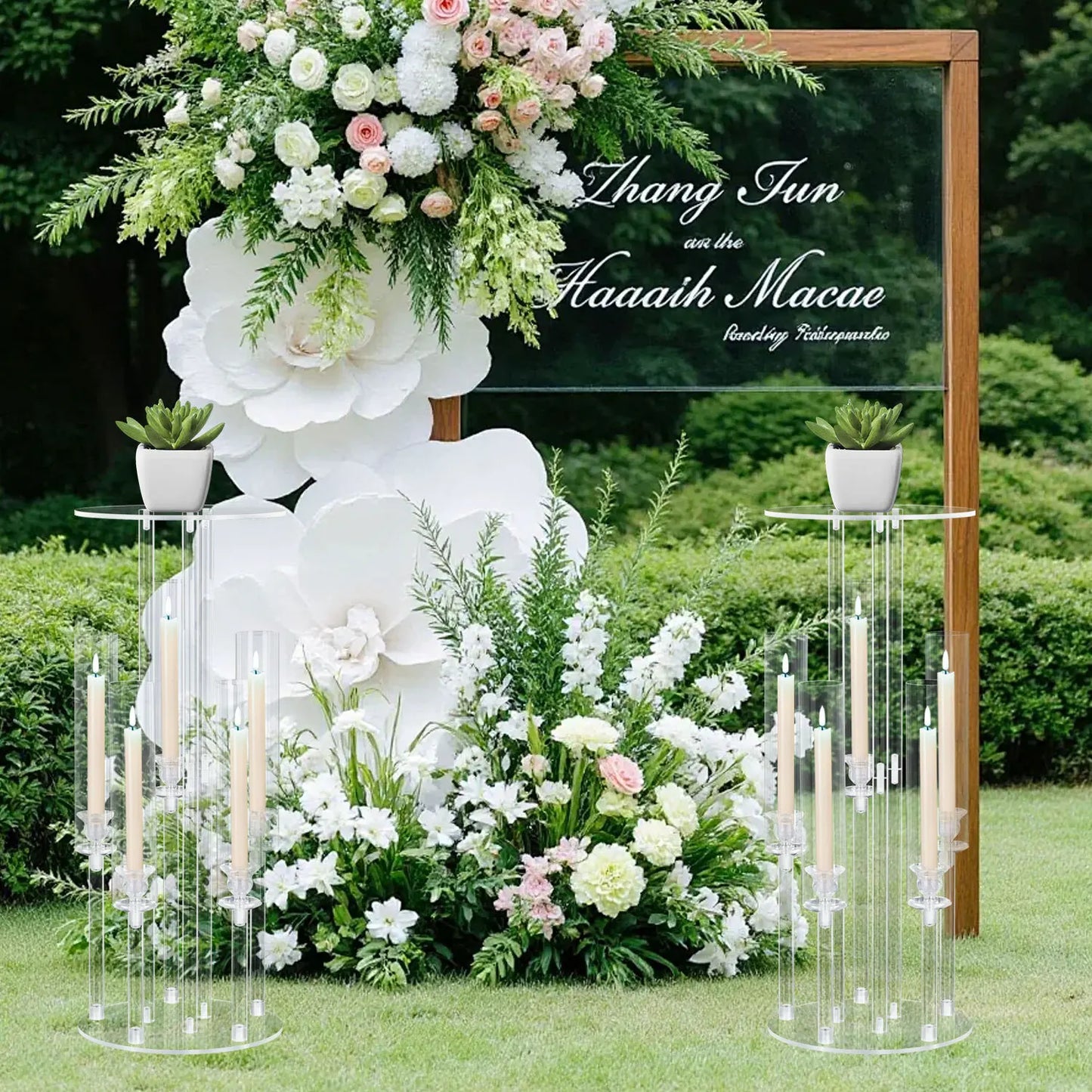 4 Piece Clear Acrylic Candelabra Centerpiece Stand for Weddings