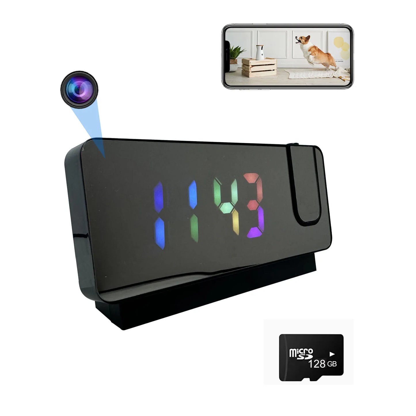 Ouvis 4K Ultra HD Projection Alarm Clock Camera With WiFi Motion Detection