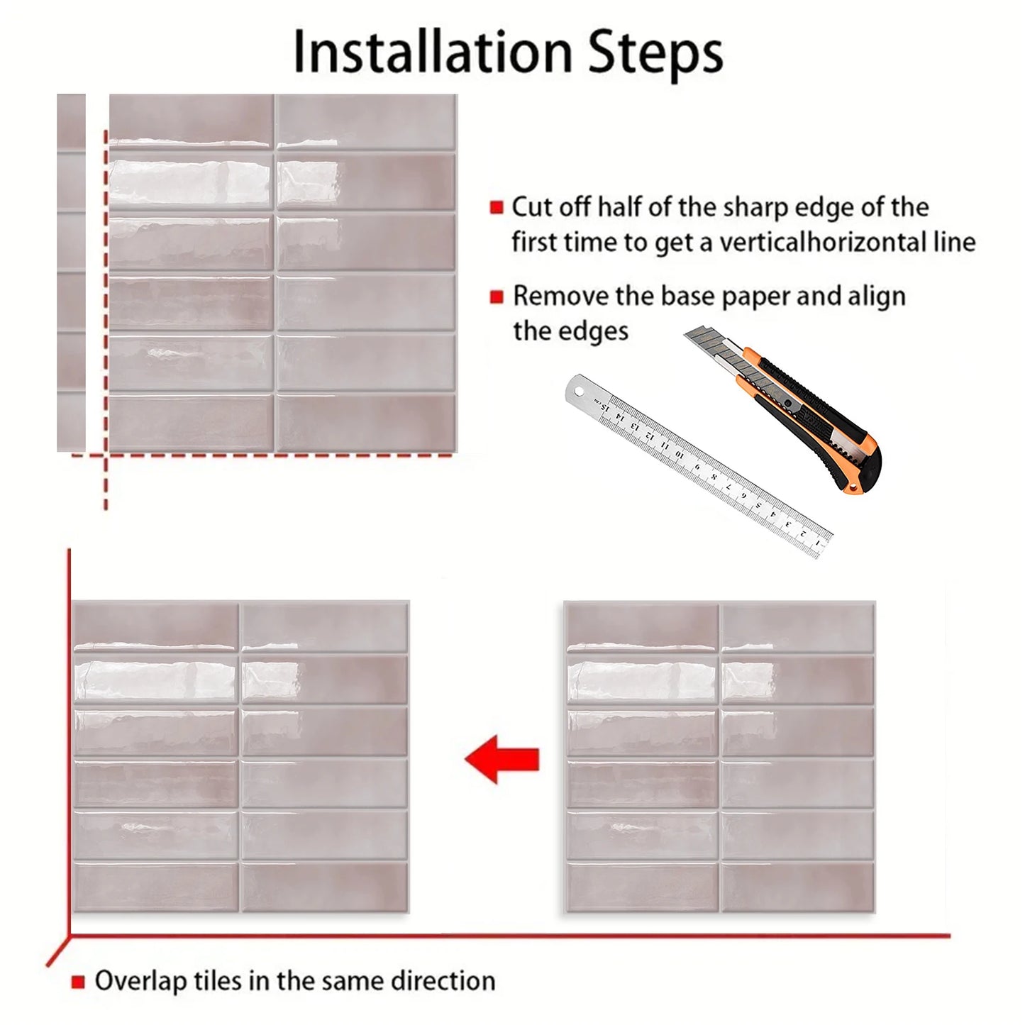 Waterproof Peel And Stick Subway Wall Tile Sticker
