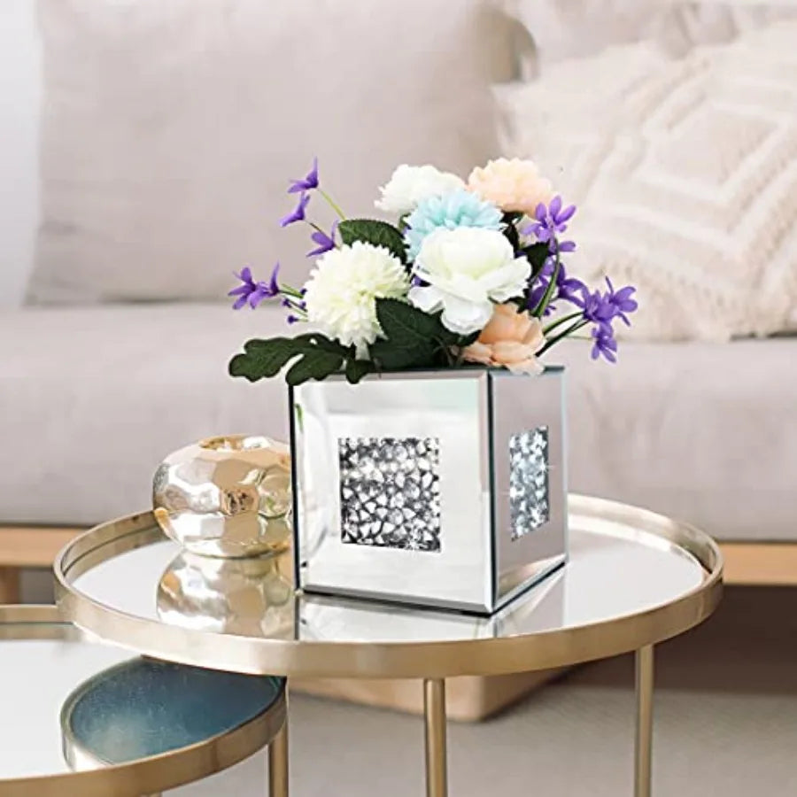Crushed Diamond Mirrored Vase Decorative Crystal Glass Centerpiece