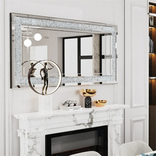Crystal Crush Diamond Wall Mirror Framed Rectangle For Living Room