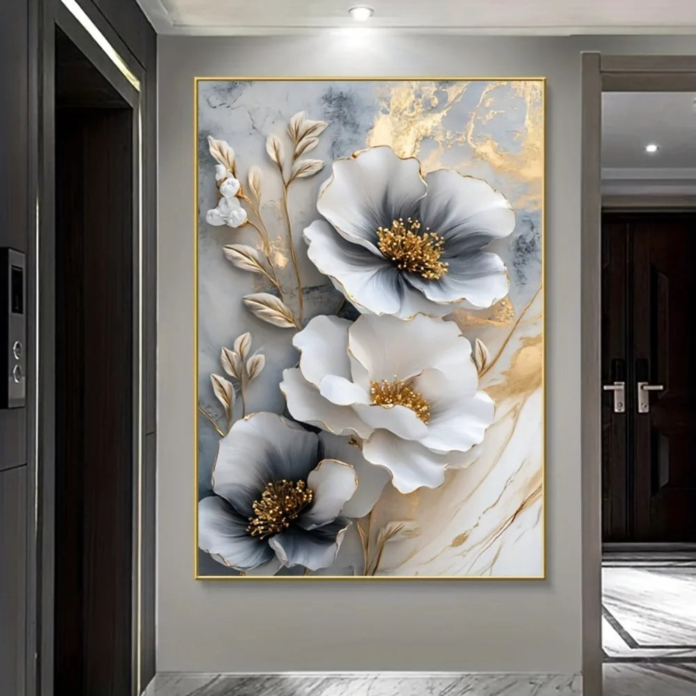 Modern Floral Canvas Mural, Framed 3D Painting for Bedroom and Living Room