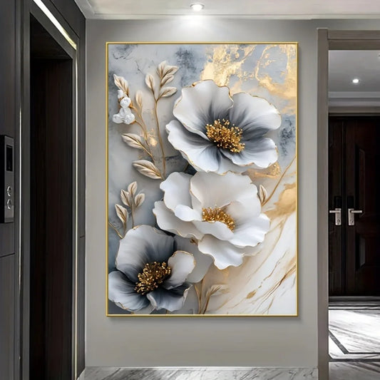 Modern Floral Canvas Mural, Framed 3D Painting for Bedroom and Living Room