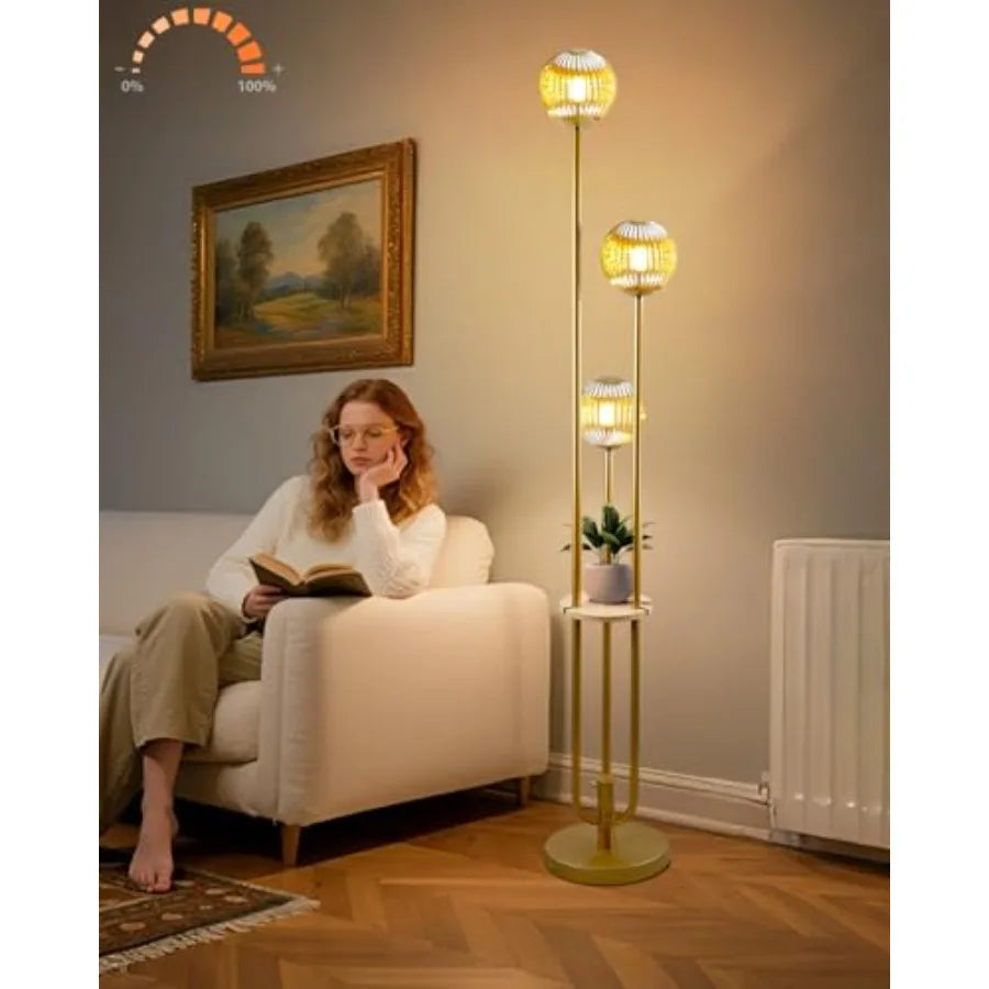 Glass Floor Lamp With Shelf Dimmable Mid Century Modern Gold