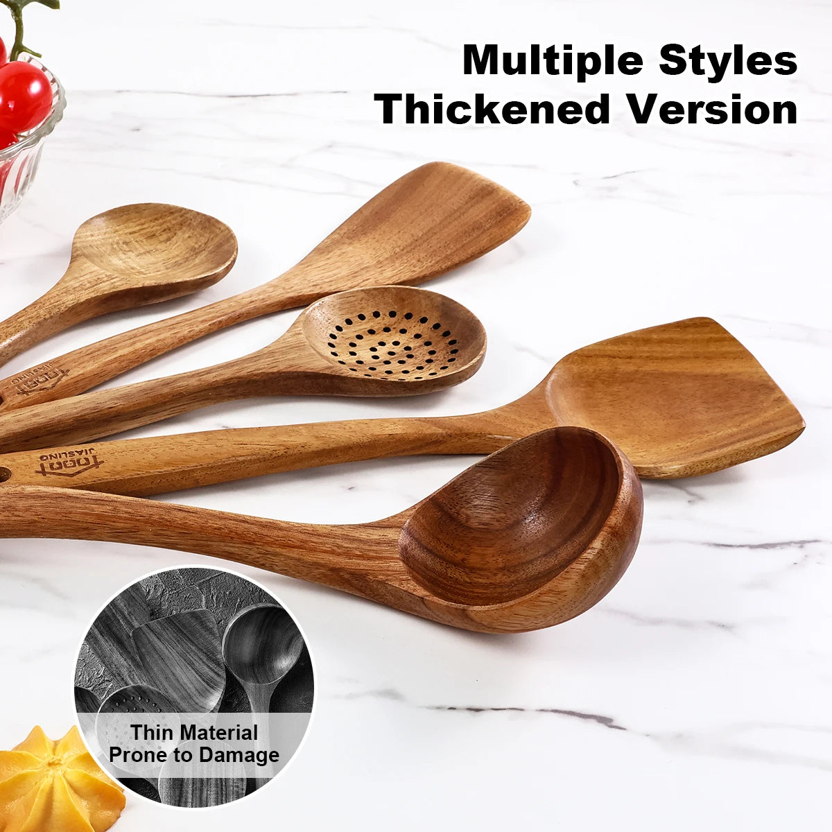 5 Piece Wooden Kitchen Utensil Set With Ergonomic Handles