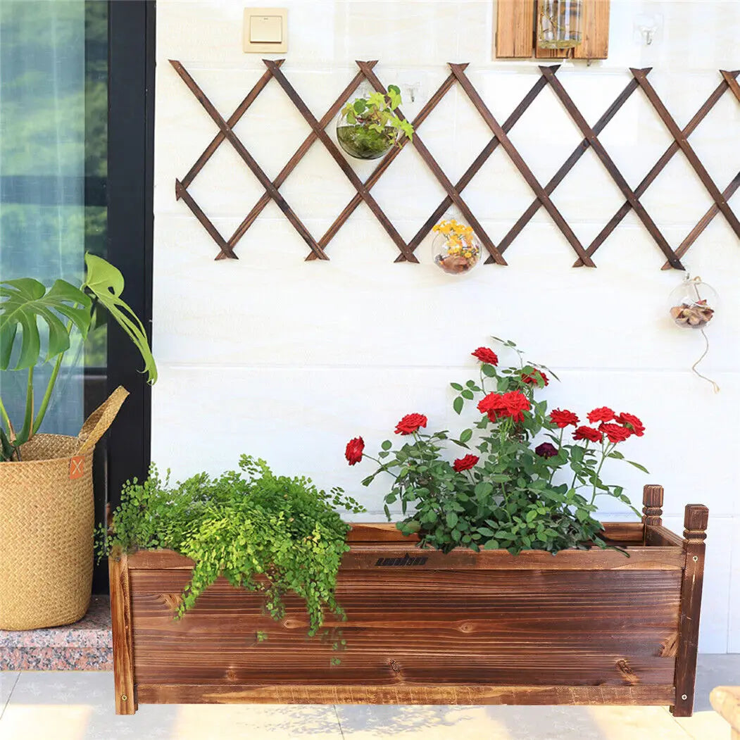 Outdoor Wood Planter Box Raised Garden Bed For Flowers And Vegetables